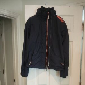 Preowned Superdry Mens L Large Professional Windcheater Navy Neon Orange Jacket*